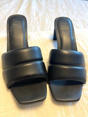 a new day Black Padded Square-Toe Slide block healed Sandals | Women’s 8.5